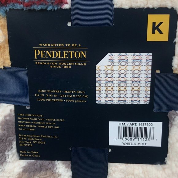 Pendleton Sherpa Fleece Blanket King White S Multi New 112 X 92 Inches New - Picture 5 of 11